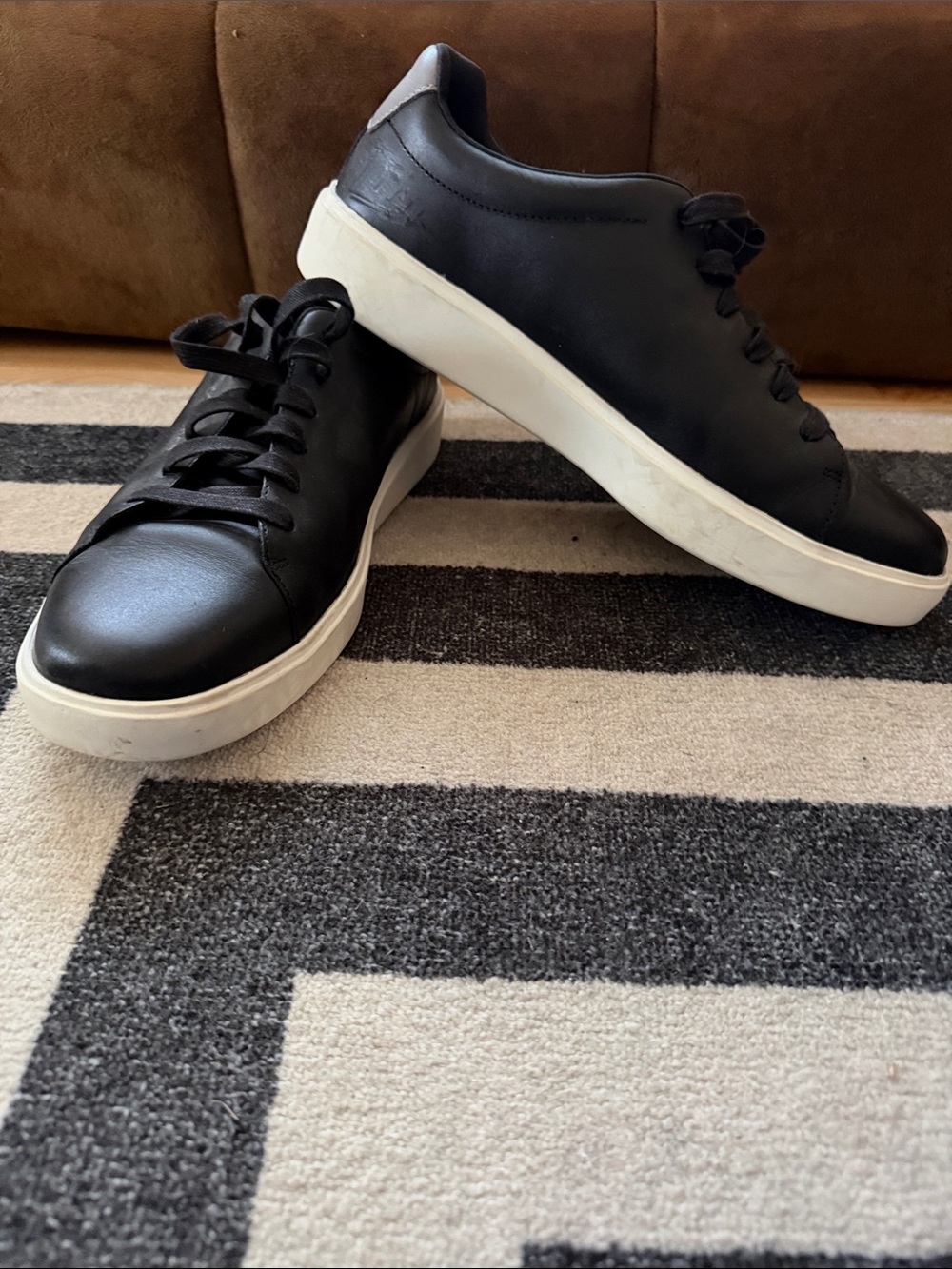 Cole Haan Black Leather Low-Top Sneakers with White Sole